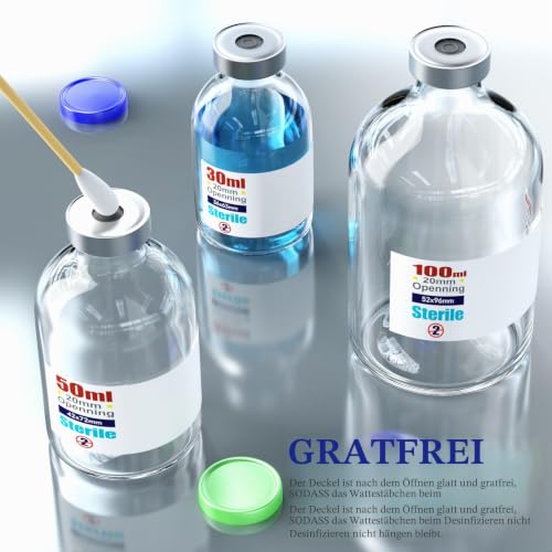 Ks-Tek Sterile Empty Vials with Self-Healing Injection Port with Hinged Aluminum Lid Sterile Packaging (100ml, 4) 100ml
