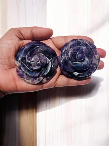 Amethyst Crystal Rose, Amethyst Hand Carved Flower, Crystal Flower, Handmade Crystal Hand Carved Rose, Home Decor Office Table Decor Reiki Healing Crystal Antique Showpeiece 50-60MM