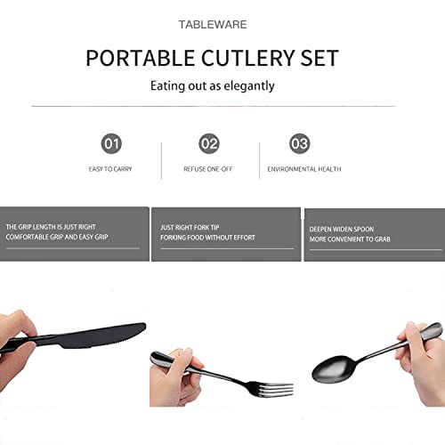 Portable Utensils Set with Case,Reusable Office Flatware Set,Healthy Travel Cutlery Set Stainless Steel 2 Fork, 2 Spoon,2 Knife Cutlery Ideal for Travel, Lunch Box and Camping (Black 3 PCs-2 Sets) Black - 3 PCs - 2 Sets