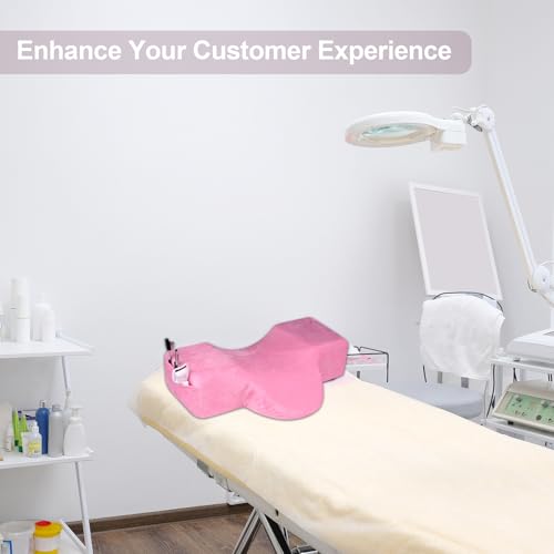 IMENE Lash Pillow for Lash Extensions- Memory Foam Lash Pillow with Neck and Back Support, Ergonomic lash Bed Pillow with Velvet Pillowcase and Lash Organizer Pockets (Pink) Pink