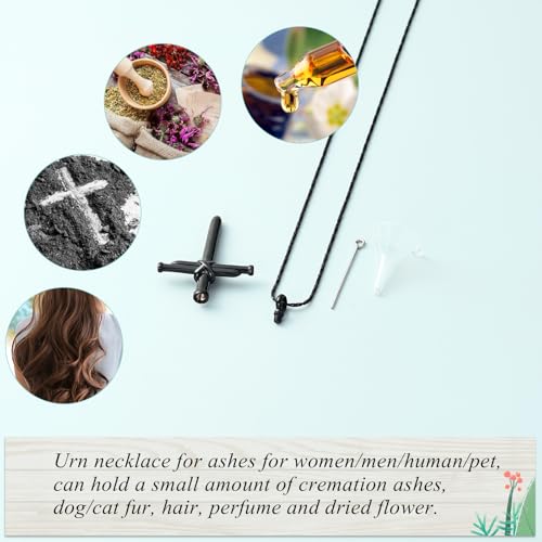Imrsanl Cremation Jewelry Nail Cross Urn Necklace Pendant Black