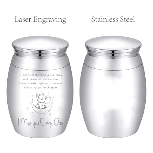 CREATCABIN Mini Elephant Urn Silver Metal Urn Alloy Decorative I Miss You Every Day Pets Human Keepsake Memorial Cremation Small Ashes Holder Container for Funeral Burial Male Female 1.6 x 1.2 Inch