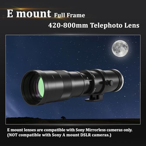 420-800mm Telephoto Lens for Sony E Manual Focus(MF) Zoom Lens for Sony A7C A7R A7S A7 A9 A6700 A6600 A6500 A6400 A6300 A6100 A6000 A5100 A5000 NEX-7 NEX-6 NEX-5 ZV-E10 etc (for Sony E Mount) For Sony E/ NEX / FE