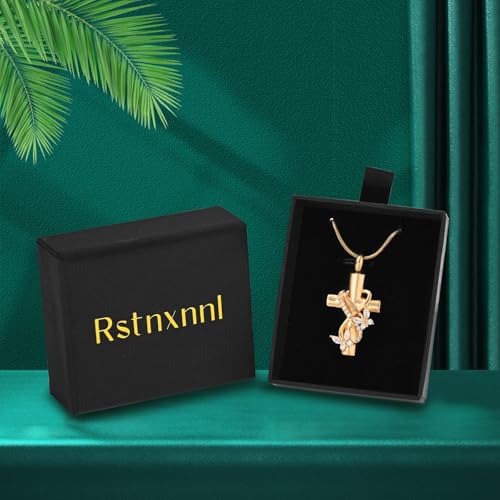 Butterfly Cross Cremation Jewelry Urn Necklaces Stainless Steel Cross Urn Necklaces for Ashes Memorial Keepsake Pendant for Women Gifts With Funnel Kit & Bag Gold+White