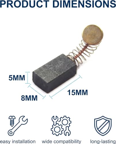 Pack of 12 Carbon Brushes 5 x 8 x 15 mm for Angle Grinders - Durable and Low Wear - Stabilises Motor Torque and Prevents Power Loss at Continuous Load