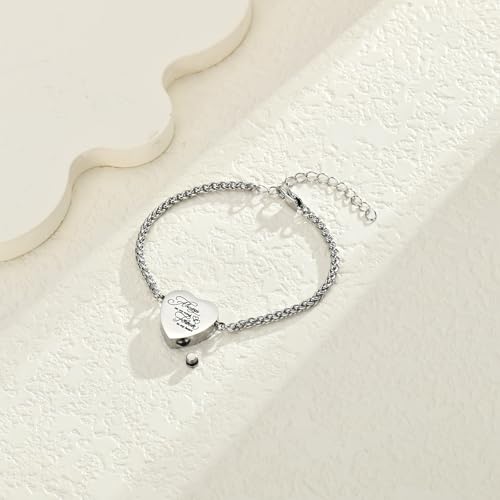 Heart Urn Bracelet for Ashes for Women Men Stainless Steel Cremation Jewelry Memorial Link Bangle Keepsake Gift for Human Pet Ash Silver-Always