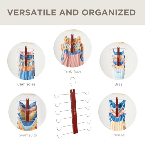 MORALVE European Beechwood Tank Top Hangers with 360° Swivel Hook - 2 Pack Space Saving Sports Bra and Cami Hanger for Closet - Hanging Tank Top and Bra Organizer for Space Saving Closet Organization Mahogany