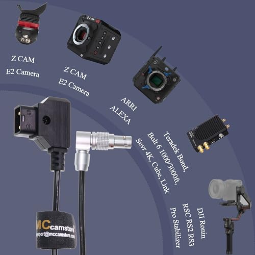 Teradek SmallHD ARRI RED Flexible Coiled Power Cable D-tap to Rotatable 0B 2-Pin Male Right Angle, Gold Mount V-Mount Dtap to Teradek Bolt, Z CAM Rotatable 2 pin, coiled cable