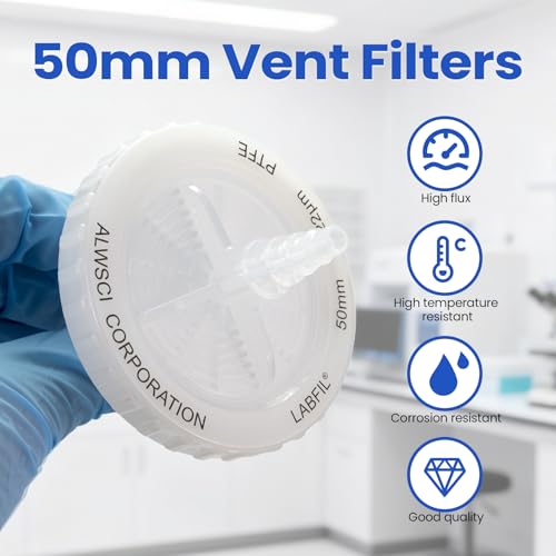 Sterile 50 mm PTFE Sterile Valve Filter, 0.22 µm Hydrophobic Syringe Filter | Maximum operating pressure 60 psi, individually packaged