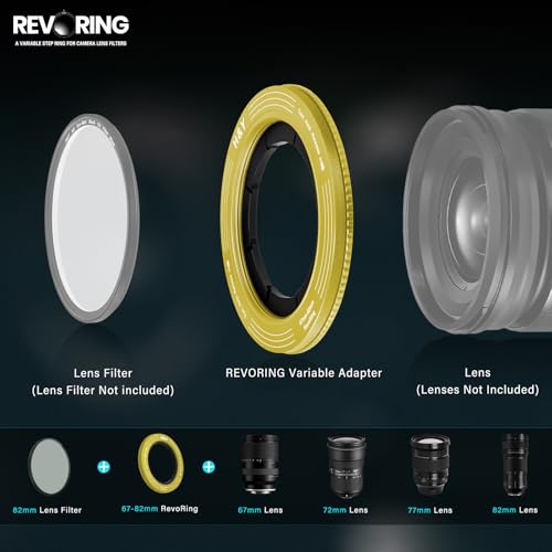 H&Y RevoRing Adjustable 67-82mm to 82mm Step Up Ring for Filters | 67-82mm to 82mm Variable Step Up Ring, Secure Turn-Hold Lock, Lens Filter Adapter Ring, Aluminum, Yellow