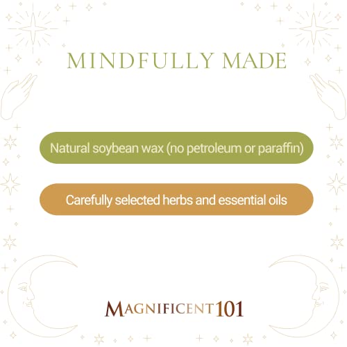 Magnificent 101 Spiritual Wealth Vibes 6-oz. Candle in Tin Holder; 100% Natural Soy Wax with Sage & Clove Essential Oils for Aromatherapy, Energy Cleansing, Meditation & Intention Setting; Great Gift Sage, Clove