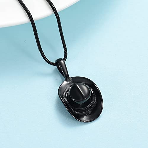zeqingjw Cowboy Hat Cremation Necklace for Ashes Stainless Steel Urns Necklace for Ashes Memorial Ash Urn Jewelry Black