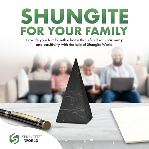 Shungite World 2 pcs Authentic Tall Shungite Pyramids Set 50 mm / 1.96" Polished and Unpolished Chakra Energy Natural Healing Crystal Real Home Protection Desk Decor Meditation Reiki Grounding Stone 50 mm / 1.96"