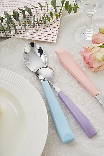ANNOVA Silverware Set Stainless Steel Colorful Handle Tableware Kitchen Flatware Set Utensils, Includes Dinner Knives, Forks, Spoons, Salad Forks & Dessert Spoons (Pastel Mix, 20 Pieces) Large Mixed Pastel 20Pieces