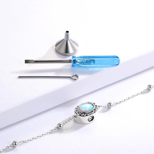 MANBU Sterling Silver Cremation Bracelet for Ashes opal urn bracelet