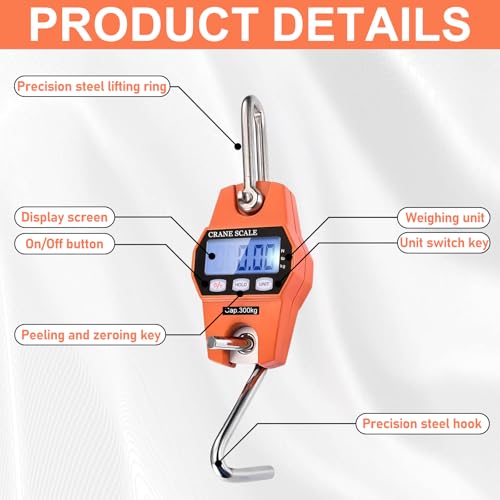 Digital Hanging Scale, 300 kg Mini Portable Scales with Hooks, LCD Display Suitcase Scales Digital with Hooks, Luggage Scales Support Load Scale, Spring Scales for Suitcases, Fishing, Hunting