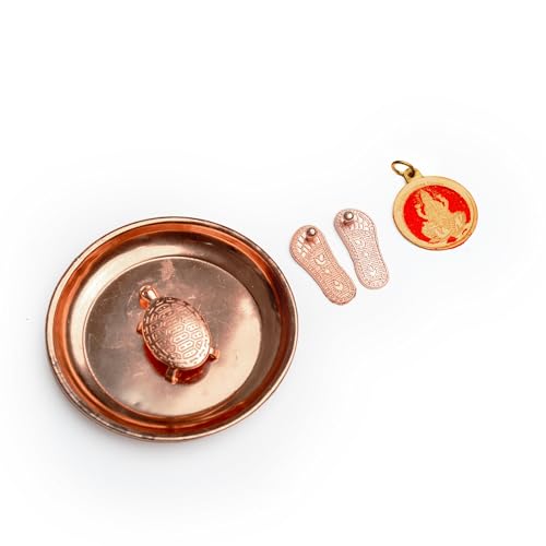 Charan Plate set with Tortoise Lakshmi Pendant and Lakshmai Charan for Pooja Ghar Home Temple Mandir Traditional Religious Auspicious Puja Items Décor Decoration and Gifting (Lakshmi Charan Combo) Lakshmi Charan Combo
