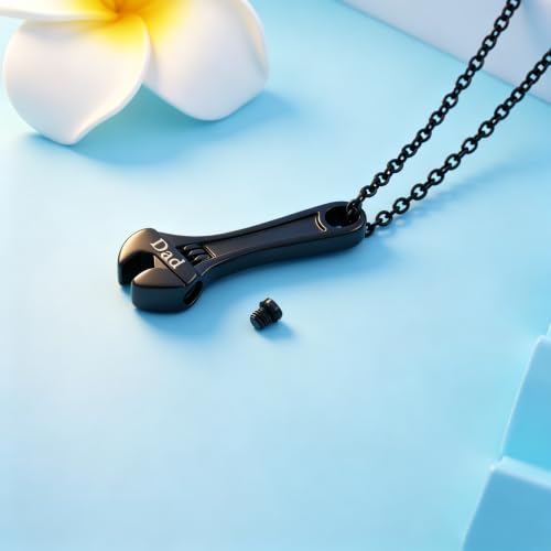 Mechanic Wrench Cremation Jewelry for Ashes Stainless Steel Tool Urn Pendant Locket Keepsake Memorial Urn Necklace for Men Women Holder Ashes for Pet Human Black-DAD