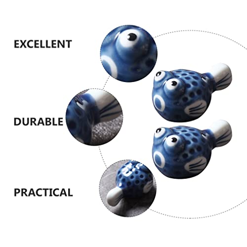 Hemoton Ceramic Chopstick Rest Set of 4 - Puffer Fish Design Tabletop Holder for Chopsticks Forks Spoons Kitchen Utensils for Home Parties and Celebrations