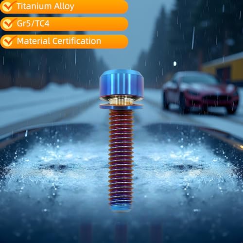 TIRYTU burnt blue titanium M6x25mm hex bolts with washers, 6-piece set