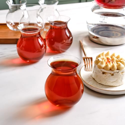 KARACA Refikadan Tatlıcan Elegant Tea Glass Set of 6, Clear Turkish Tea Cup Glasses, 200 ml Curved Design Drinkware, Glass Cups for 6 People, Dishwasher Safe Tatlıcan Elegant Set of 6