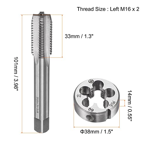 sourcing map Tap and die set, M16 x 2, left-hand thread thread die set, thread cutting tool M16x2