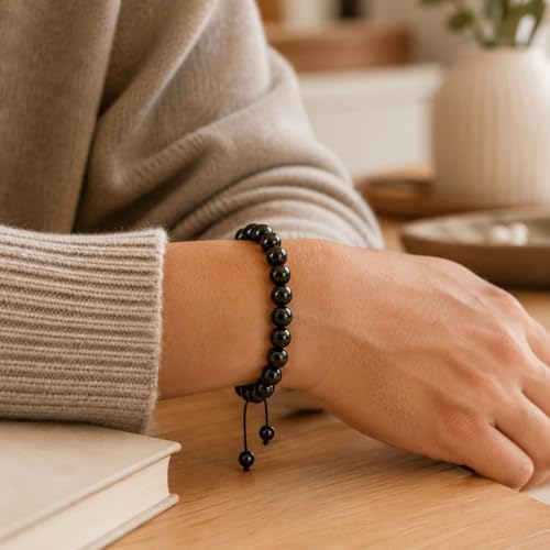 Black Obsidian Bracelet for Men Women Natural Stone Beaded Bracelet Adjustable Handmade Crystal Bracelet Protection Inspired Jewelry Gift