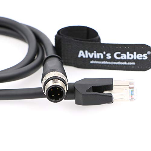 Alvin's Cables M12 4 Position D Coded to RJ45 Shielded Ethernet Cable Flexible Network Cord SFTP 24AWG Black PUR Jacket P67 Waterproof 3.2ft/1M Straight 4 Pin 3.3ft/1M