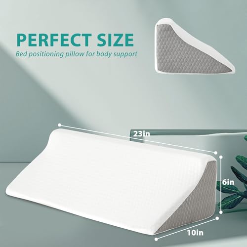 Bedluxe Wedge Pillow for Side Sleeping, Comfort Foam Back Pillow for Side Sleeper, Bed Wedges & Body Positioners for After Surgery, Pregnancy Support, Back Pain, Preventing Bedsores, White/Grey 23*10*6 Inch