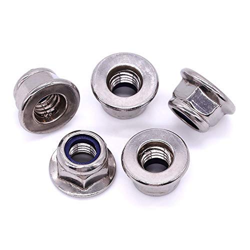 [Australia - AusPower] - M8 x 1.25mm (10 PCS) Flange Washer Nylon Insert Hex Locknuts Lock Nuts, 304 Stainless Steel 18-8, Bright Finish, Coarse Thread UNC, A2-70 SS, DIN6926 M8-1.25 10 