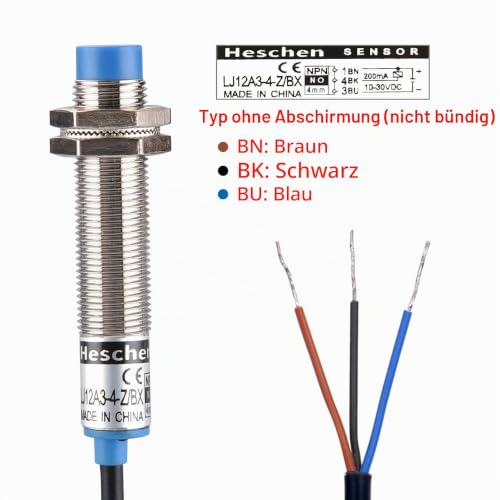Heschen Inductive Proximity Switch, LJ12A3-4-Z/BX, Detector 4mm, 10-30VDC 200mA, NPN, Normally Open (NO), 3 Wires (2) 2