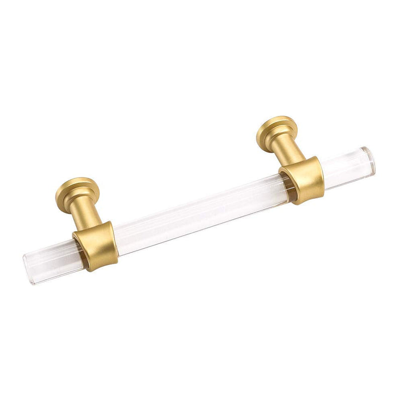 Peaha Acrylic Drawer Pulls Kitchen Cabinet Handle Gold Dresser Drawer Pull Brushed Brass Cabinet Hardware T Bar Cabinet Pulls, 3in Hole Center, 5 Inch Overall Length, 10 Pack 3in(76mm) Hole Center Matte Gold