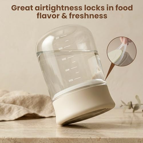 Airtight Glass Storage Jar 16 oz, Easy Open 1/4-Turn Lid Coffee Container Blue+Grey 2PC 16OZ