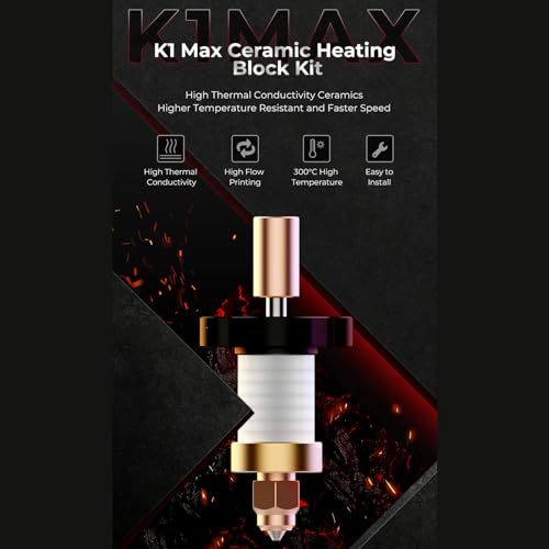 Creality K1 Ceramic Heating Block Kit, 3D Printer Parts All Metal Heat Break 300°C High Temperature Resistance Hotend Heating Block Kit with 5PCS Brass Nozzles for K1/K1Max