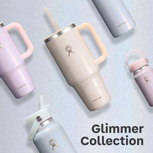Hydro Flask Travel Tumbler with Handle, Lid and Straw - Insulated Stainless Steel in 40 Oz Glimmer Pink 40 Ounces