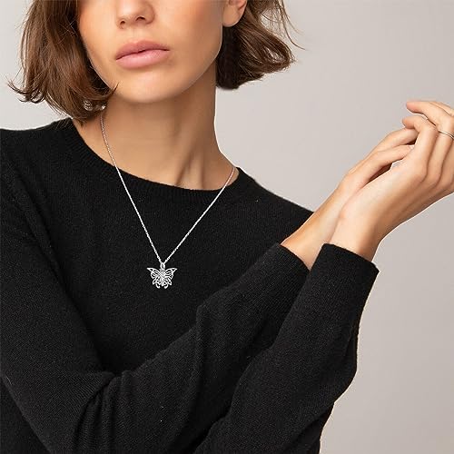 KINGWHYTE Butterfly Ashes Necklace for Women 925 Sterling Silver Urn Necklace for Ashes Butterfly Pendant Cremation Memorial Jewellery for Ash Keepsake