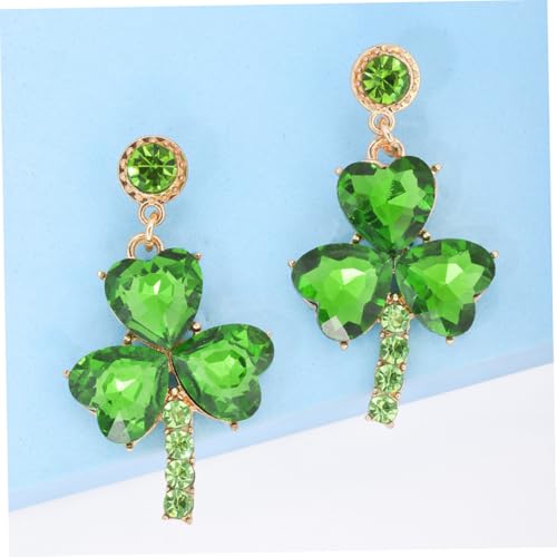 Clover Earrings for Women Irish Shamrock Rhinestone Dangle Leaf Drop Earrings Fashion Party Holiday Jewelry