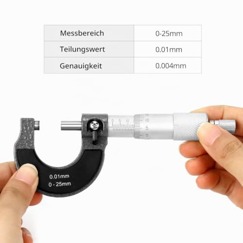QWORK Micrometer, Micrometer, High Precision Measurement 0-25 mm, 0.01 mm Resolution