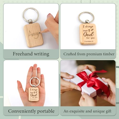 Christmas Gifts Wooden Keychain,Religious Gifts for Women,Christian Gift for Women,Christian Gift for Men,Unique Christening Presents,Baptism Presents for Adults,Godparent Present,Bible Verse Present I Always Thank God for You-wooden Keychain