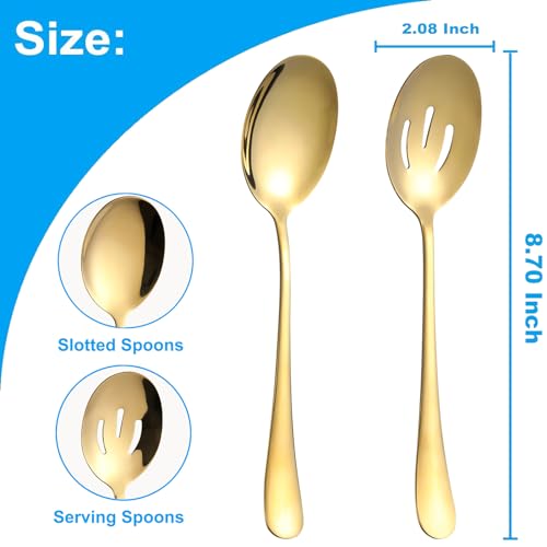 12 PCS Serving Spoons Set, 8.7 Inch Serving Spoon, Slotted Spoons, Gold 8.7 Inch 12 Pcs Set