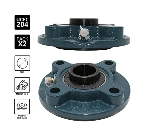 (Pack of 2) DOJA Industrial | 2 Units Bearing with UCFC 204 Ball Bearing for Axle (20mm Bearings with Brackets for: Milling Machine, 3D Printer, DIY
