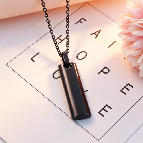 Pet Cremation Jewelry for Dog/Cat Ashes Paw Print Keepsake Memorial Jewelry Stainless Steel Rectangle Cremation Ashes Urn Necklace black