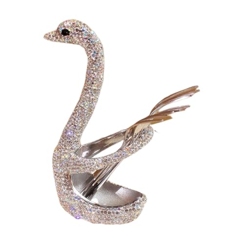 Luxury Crystal bling 304 Stainless Steel Fruit Forks - Rhinestone Metallic Elegant Swan Design Cake Fork Set for Home Use (Silver) Silver