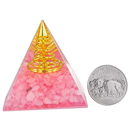 Rockcloud Rose Quartz Healing Crystal Gold Wire Orgone Pyramid Stone Pink Gold Wire + Rose Quartz Crystal Stone