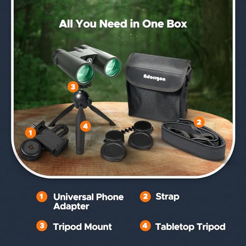 Adorrgon 15x45 High Powered Binoculars for Adults, Phone Adapter and Tripod
