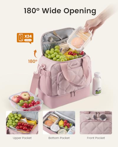 LOVEVOOK Insulated Lunch Bags for Women, Double Deck Adult Lunch Box, Quilted Puffer lunch Bag Women, Wide Opening, Durable & Reusable Large Lunch Cooler For Work Picnic Travel Meal Teacher