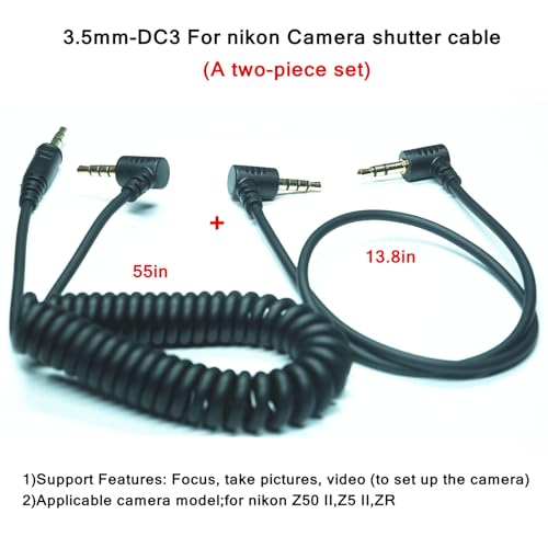 3.5MM-DC3 (MC-DC3) for Nikon Cameras Z5II/Z50II/ZR Shutter Release Cable is Suitable Connect the Timer, Camera Shutter Controller and Indoor Flash Trigger Cable (3.5mm-DC3 2pcs) 3.5mm-DC3 2pcs