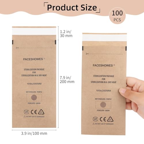 Pack of 100 Self-Sealing Sterilization Bags 100 x 200 mm / 3.9 x 7.9 inches for Dental Tools and Nail Tools, Disposable Cleaning Bags for Autoclaves and Sterilisers, for Oral Cavity Cosmetics Beauty 100 pieces 100x200mm