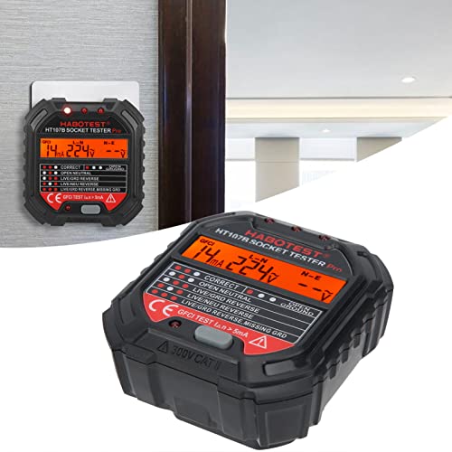 [Australia - AusPower] - HT107B 90-250V Socket Tester 3-Pin Outlet Tester Receptacle Tester Frequency Phase Voltage Leakage Voltage Test Electric Circuit Detector 