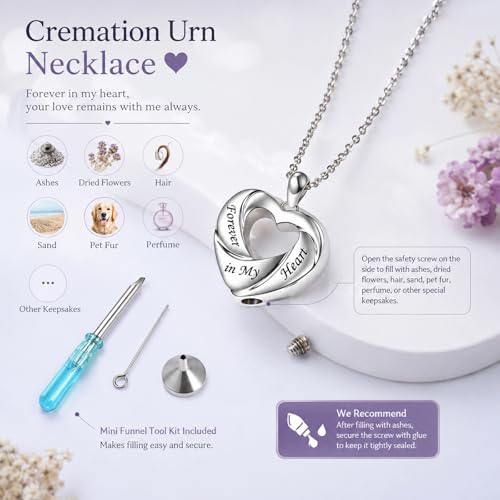 Cremation Jewelry Sterling Silver Heart Urn Necklace for Ashes